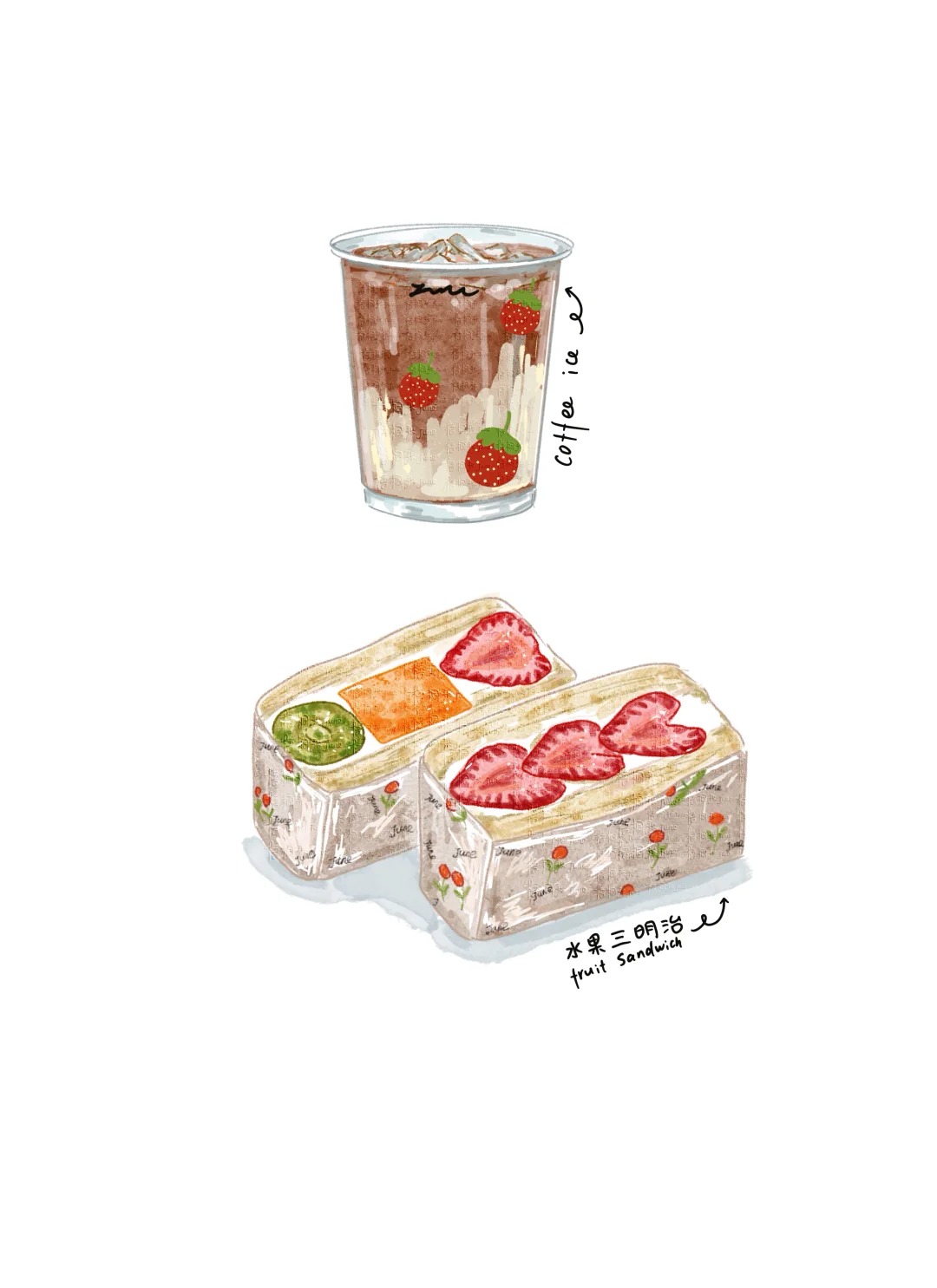 梧桐张：插画日记D29 | 三明治 | 可颂 | 咖啡