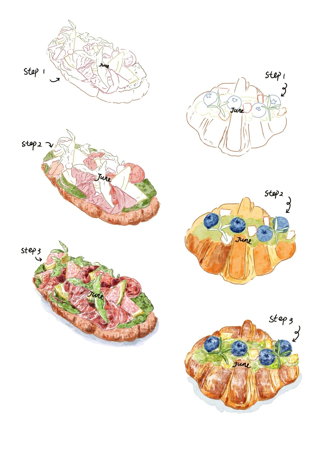 梧桐张：插画日记D29 | 三明治 | 可颂 | 咖啡