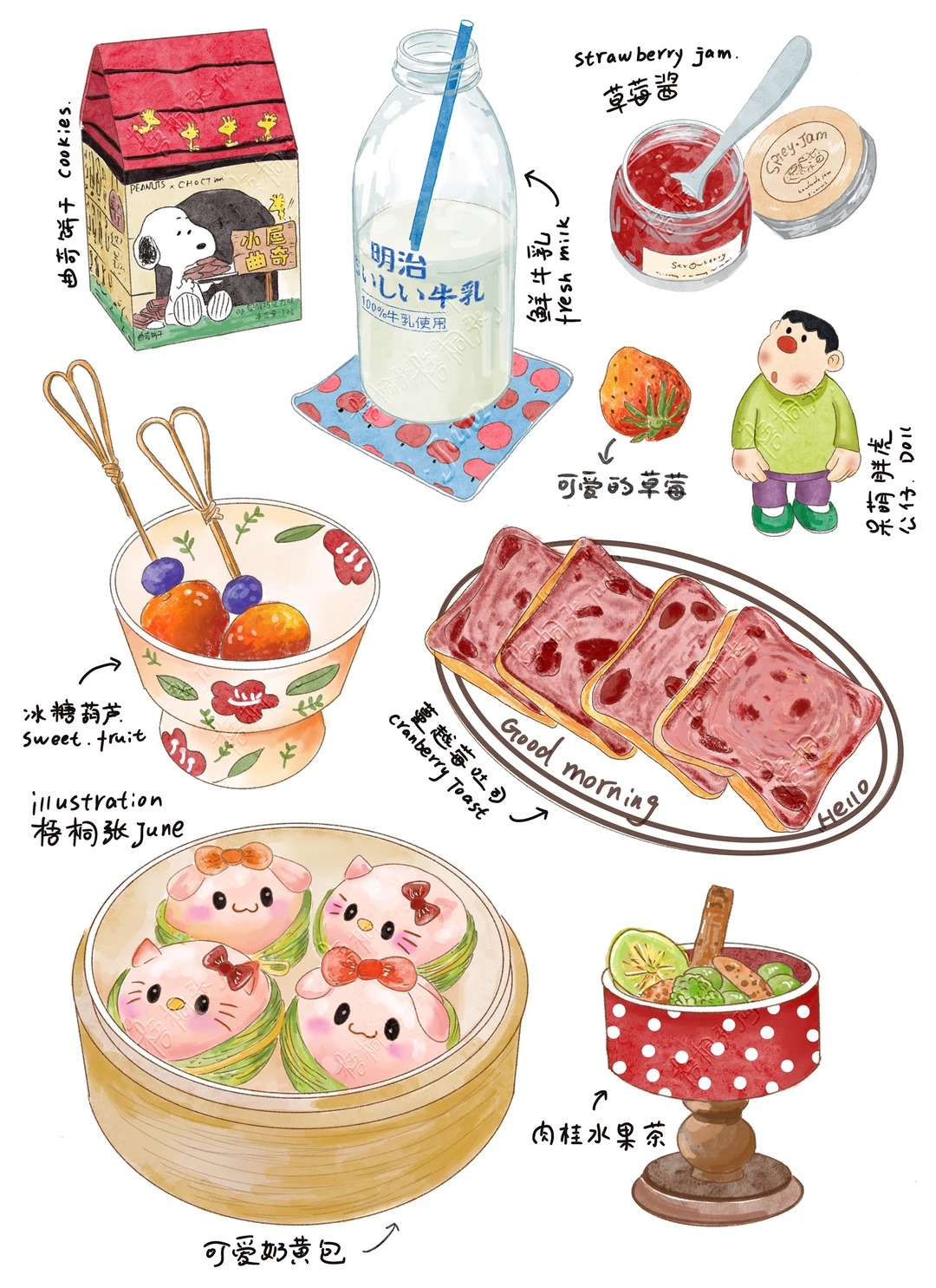 梧桐张：美食插画合集