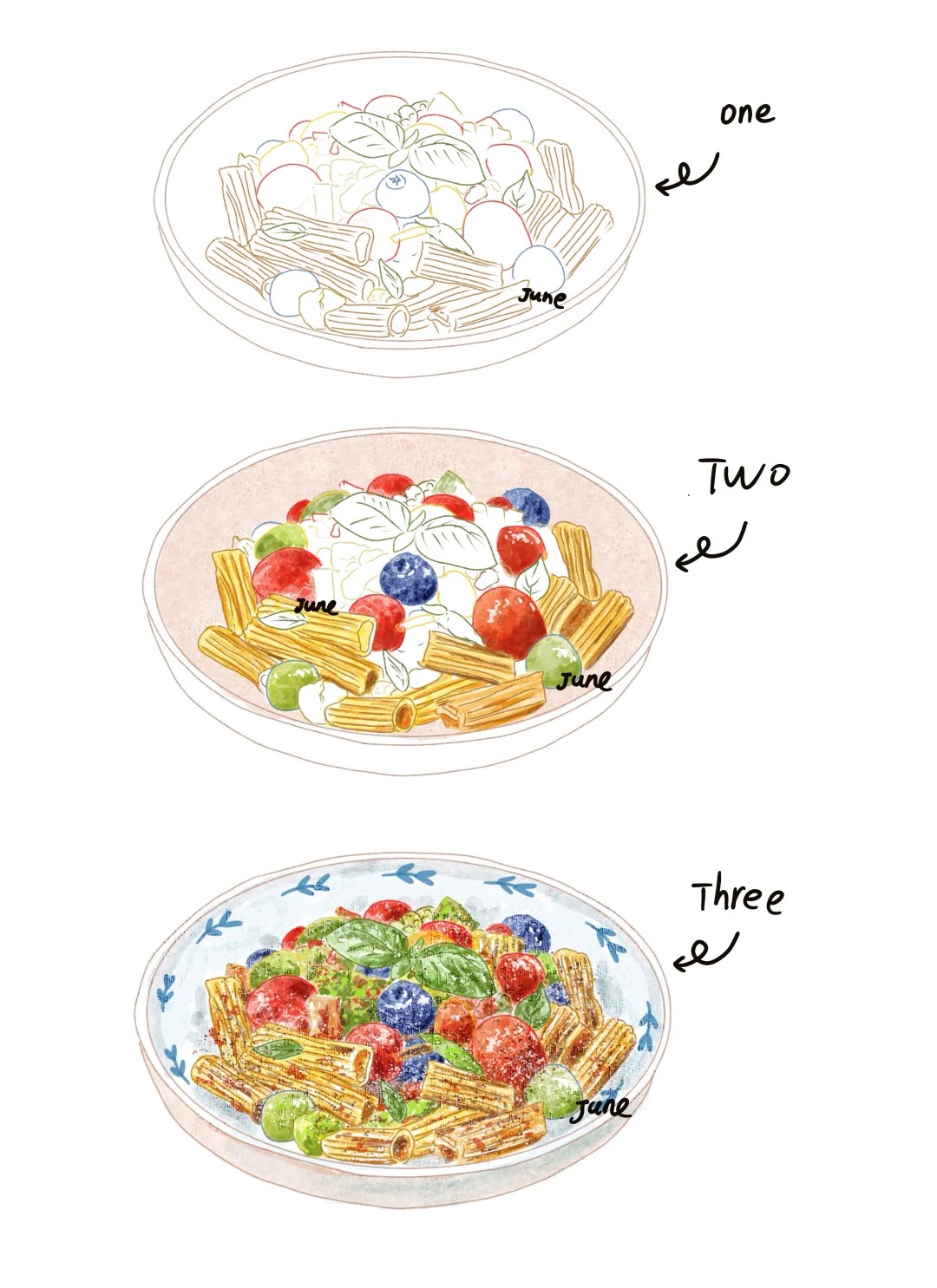 梧桐张：插画日记D35 | 炸鲜奶 | 牛排 | 通心粉