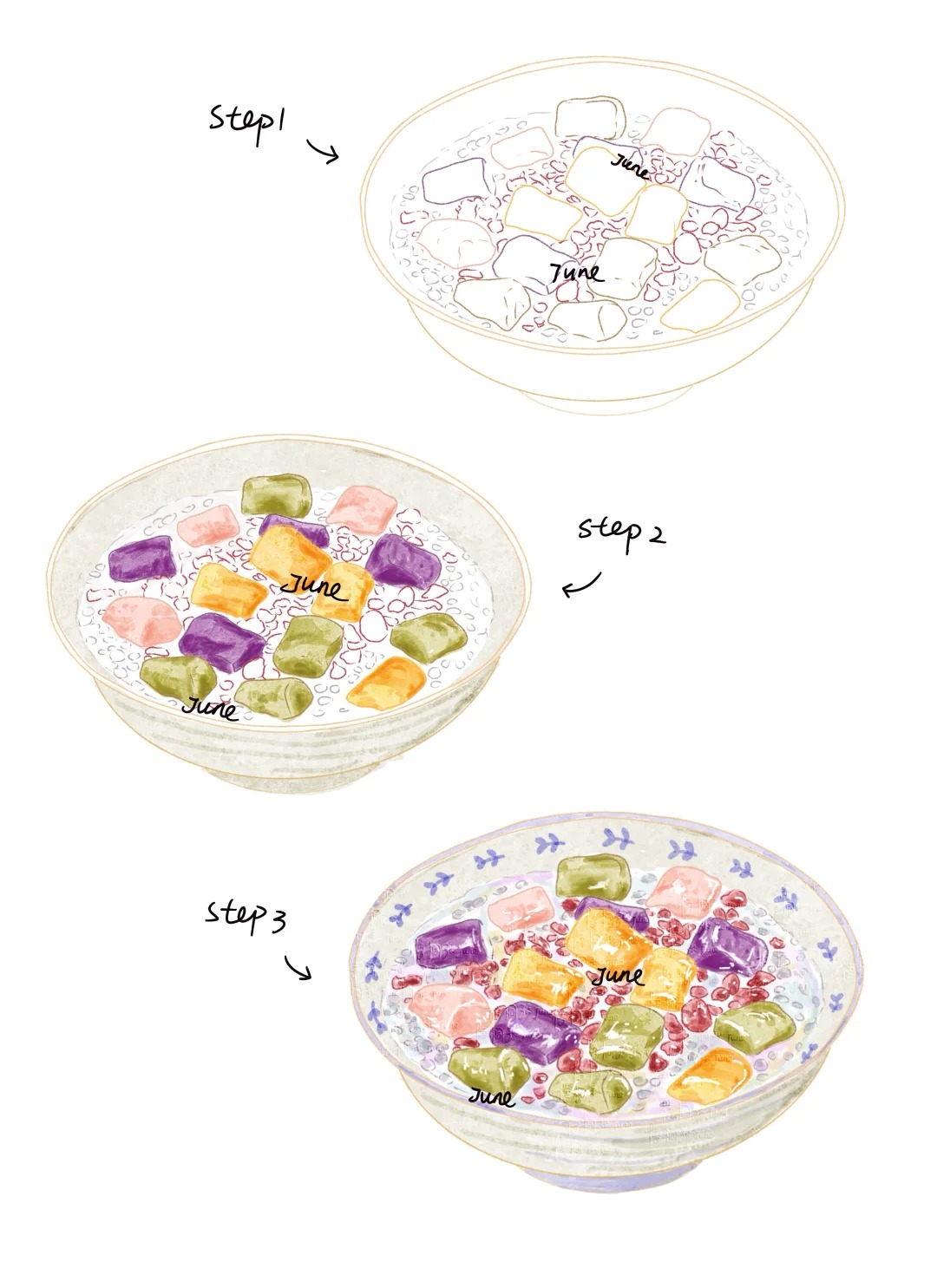 梧桐张：插画日记D36 | 番茄牛肉面 | 芋圆西米露