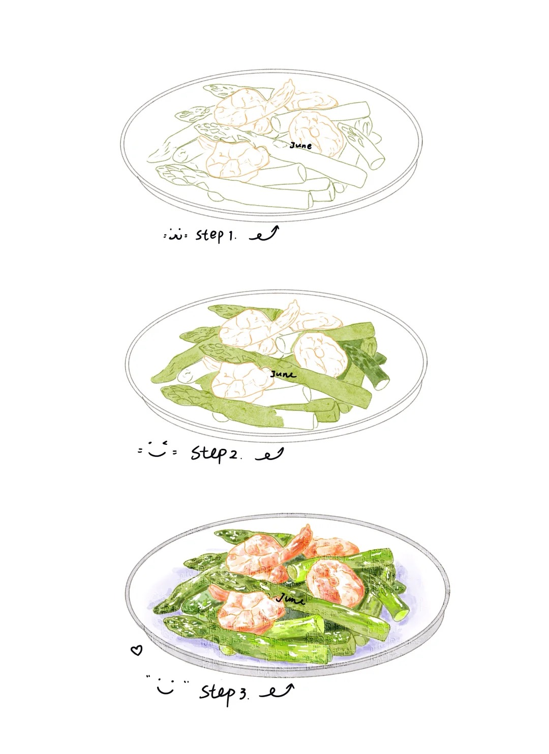 梧桐张：插画日记D38 | 土豆牛肉 | 虾仁芦笋