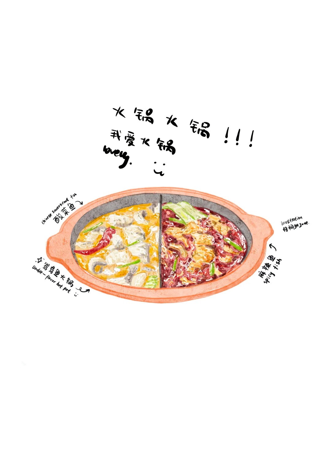梧桐张：插画日记D39 | 火锅火锅 | 鸳鸯鱼火锅