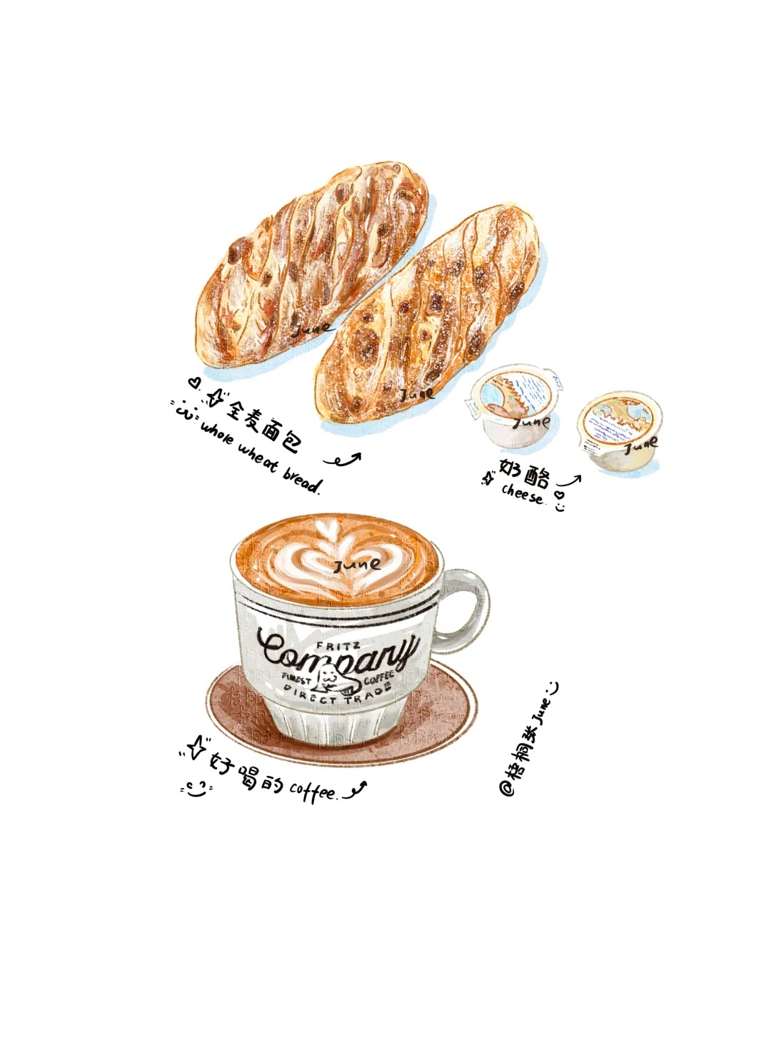 梧桐张：插画日记D54 | 能量早餐碗 | 全麦面包
