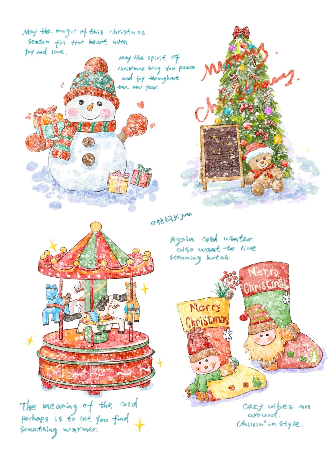 梧桐张：插画日记D56 |圣诞（左滑自取壁纸）