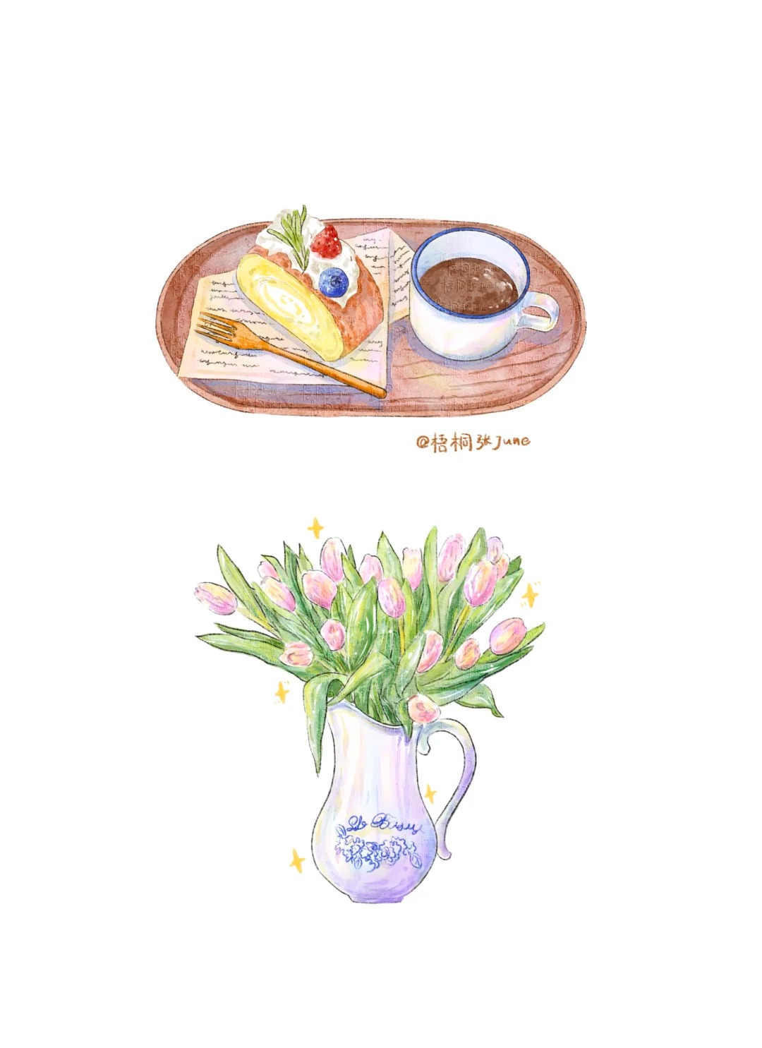 梧桐张：插画日记D58 | 给冬天加点郁金香