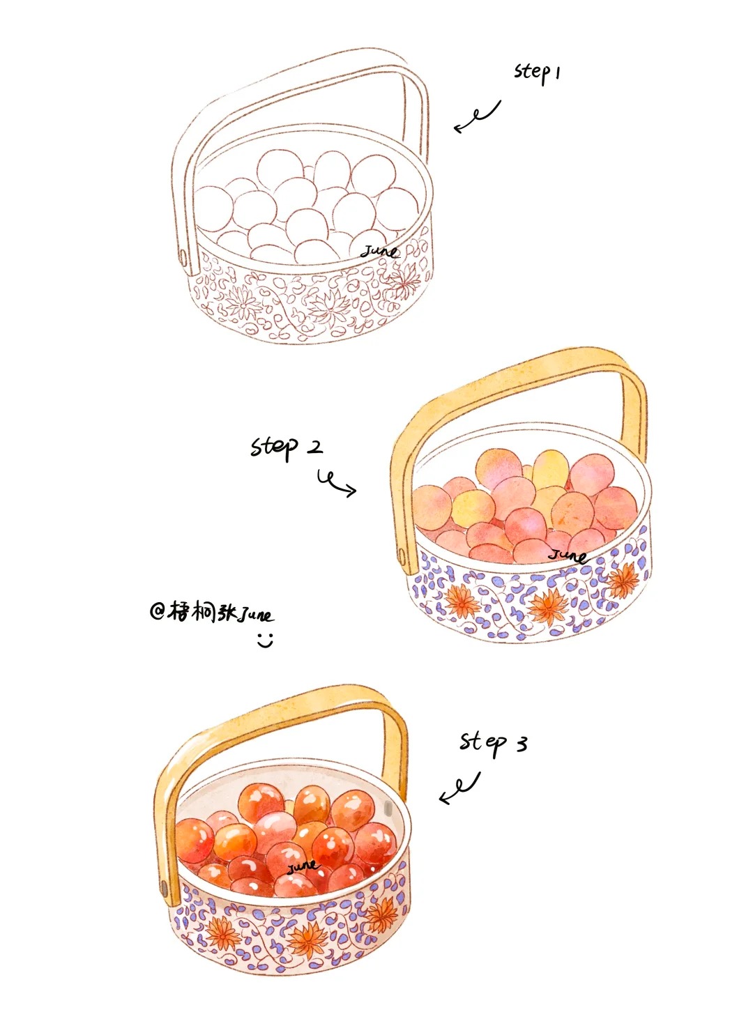 梧桐张:插画日记63| 溏心蛋肉沫饭 | 草莓气泡水